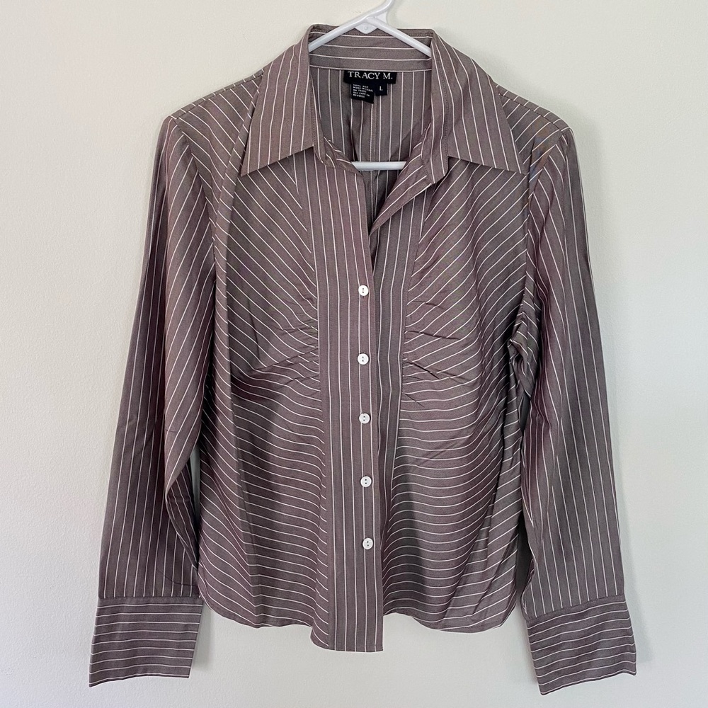 Tracy M. - Grey Stripe Shirt